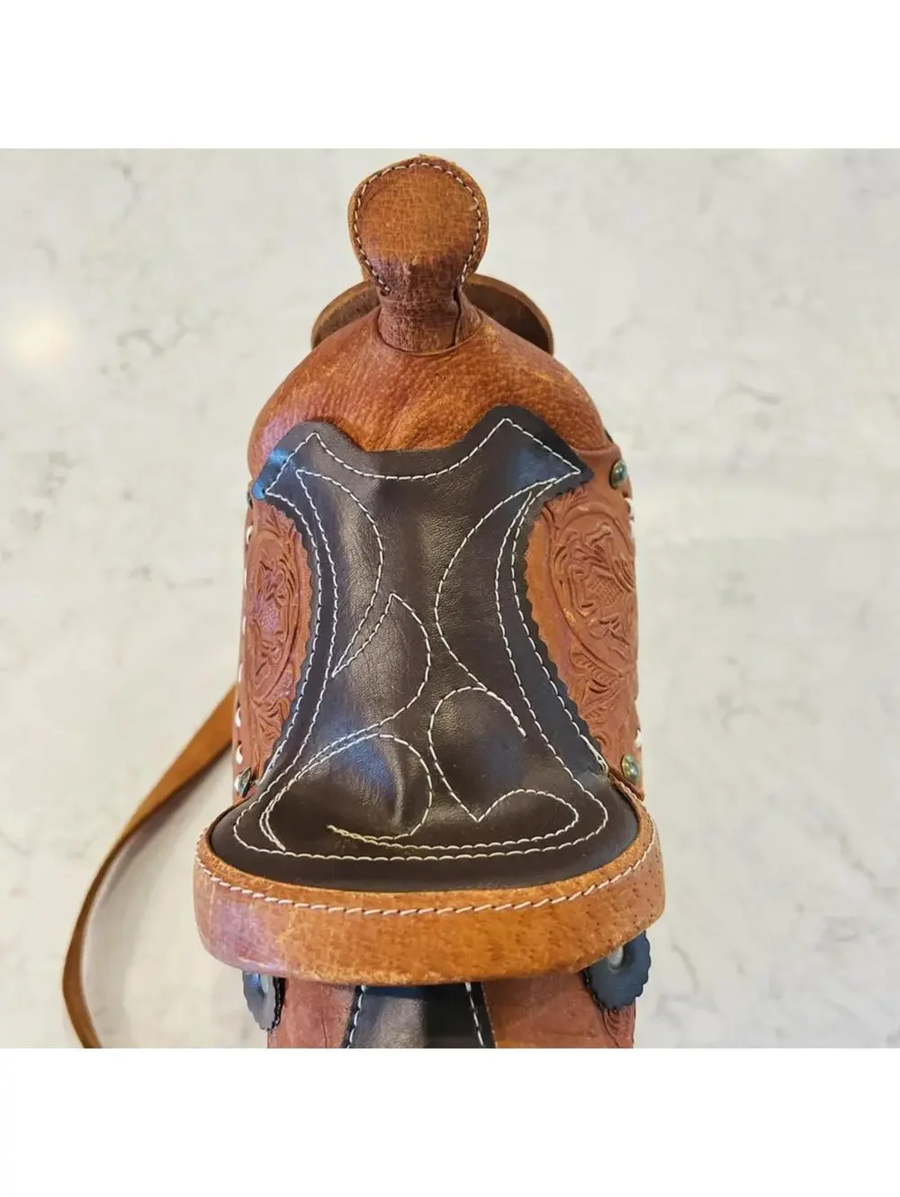Vintage Tan Western Hand Tooled Leather Horse Saddle Bag Purse Mexico Brown - Picture 3 of 8